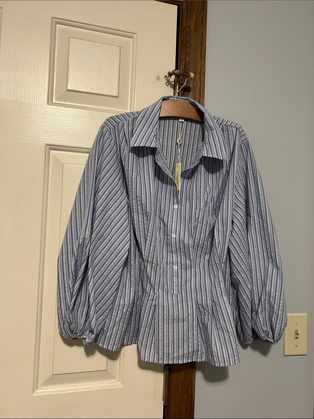 Max Studio Blue and White Striped Button-Up Shirt